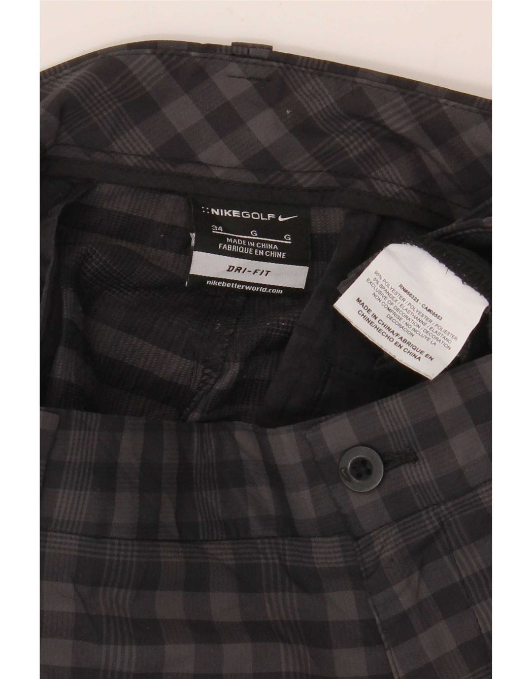 Nike Herre Dri Fit Chino Shorts W34 Large Grey Gingham Polyester