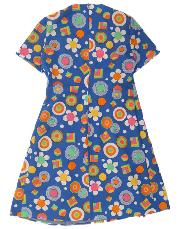 Vintage Dame A-Line Kjole UK 12 Medium Blue Floral