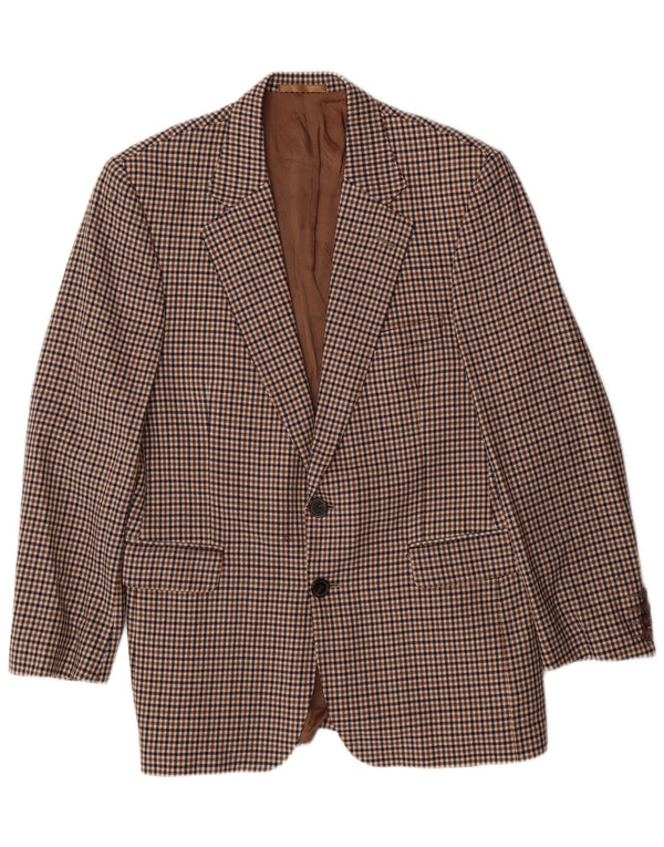 AQUASCUTUM Herre Blazer Blazer Jacket UK 40 Large Brown Houndstooth Classic