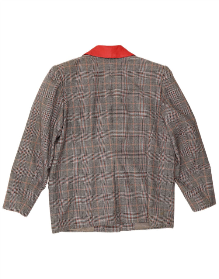 VINTAGE Dame 3-knaps blazerjakke UK 16 Stor grå ternet