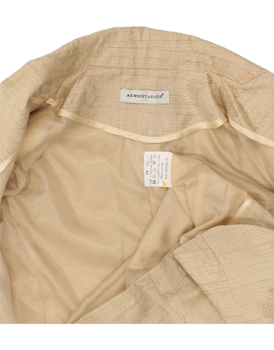 VINTAGE Womens 1 Button Blazer Jacket IT 44 Medium Beige Floral Polyester Vintage Vintage and Second-Hand Vintage from Messina Hembry 