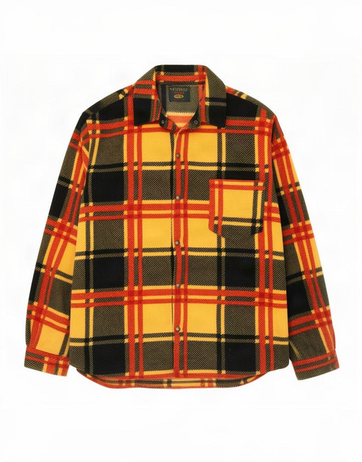 Vintage fleeceskjorte til mænd, stor flerfarvet plaid