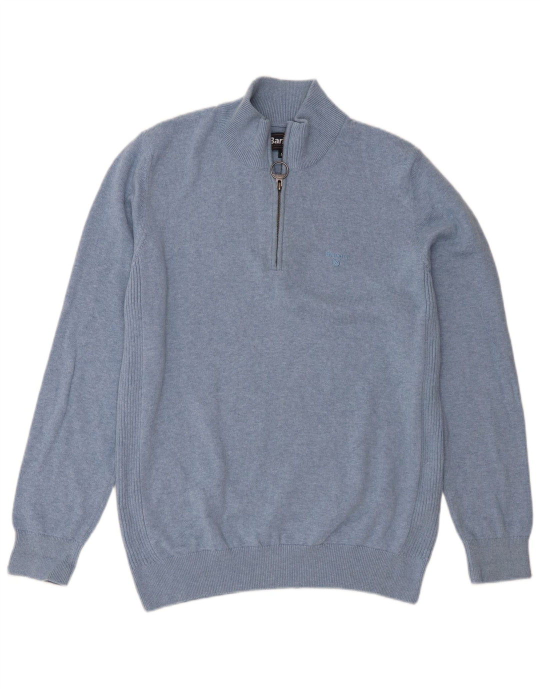 Barbour Herre Zip Neck Jumper Sweater Medium Blue Bomuld