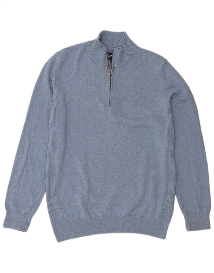 Barbour Herre Zip Neck Jumper Sweater Medium Blue Bomuld