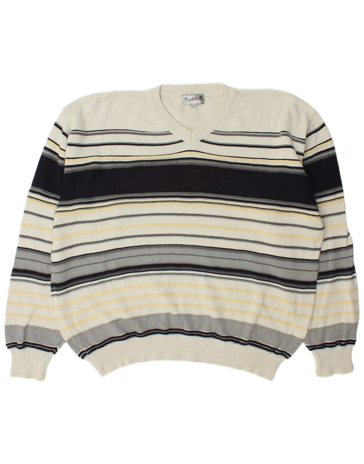 Paul R. Smith Herre V-hals sweater Stor flerfarvet stribet bomuld