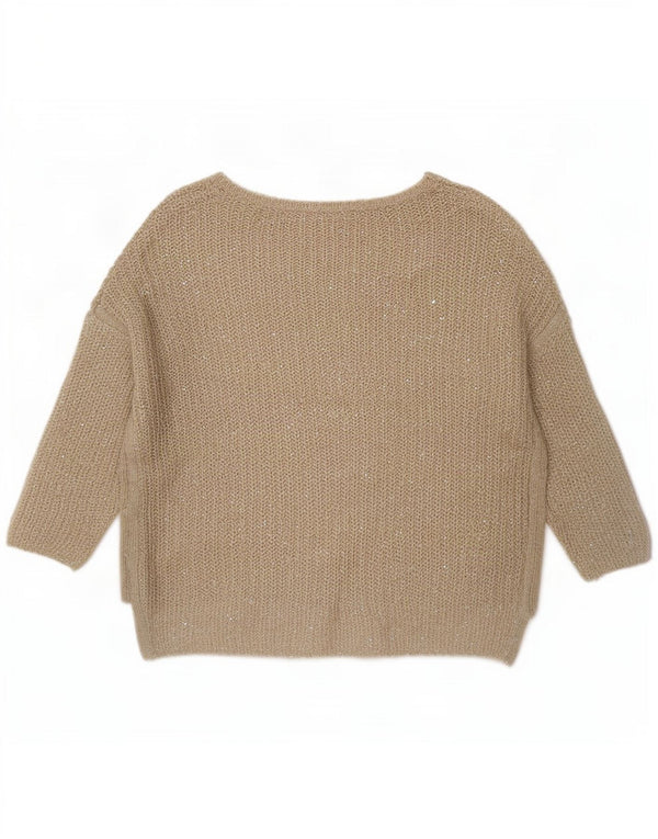 Zara Dame 3/4-ærmet Oversized Boat Neck sweater UK 10 Small Beige