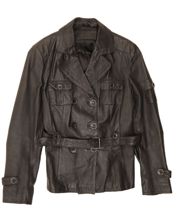 YESSICA Womens Double Breasted Leather Jacket EU 44 XL Black Leather Vintage Yessica and Second-Hand Yessica from Messina Hembry 