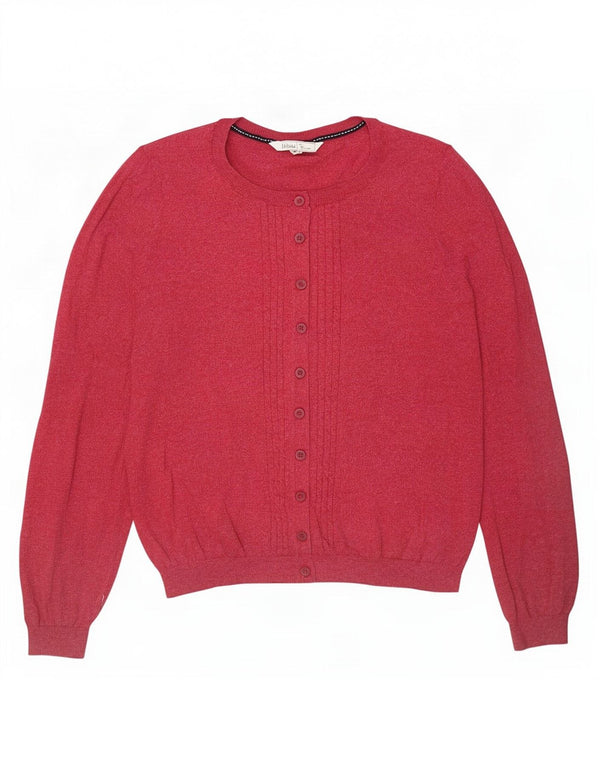 Fat Face Dame Crop Cardigan Sweater UK 14 Medium Bourgogne Flecked Bomuld