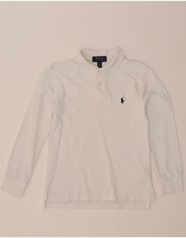 POLO RALPH LAUREN Boys Long Sleeve Polo Shirt 7-8 Years White Cotton