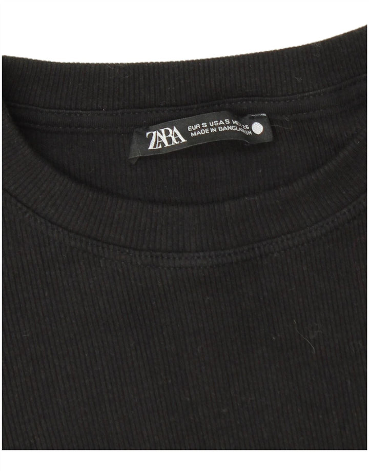 Zara Womens Crop Bluse Top UK 8 Small Black Bomuld