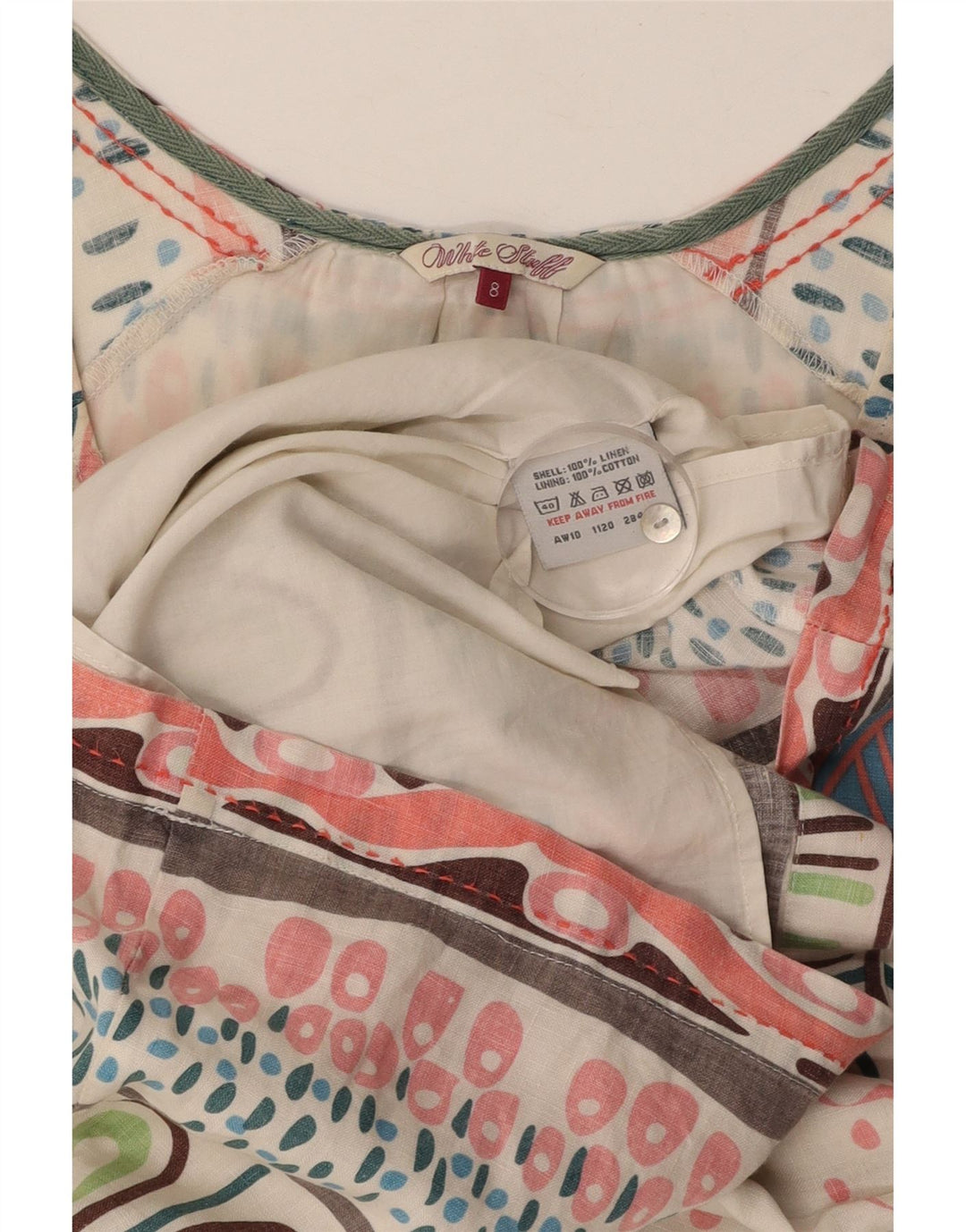 WHITE STUFF Dameskiftskjole UK 8 Small White Floral Linen