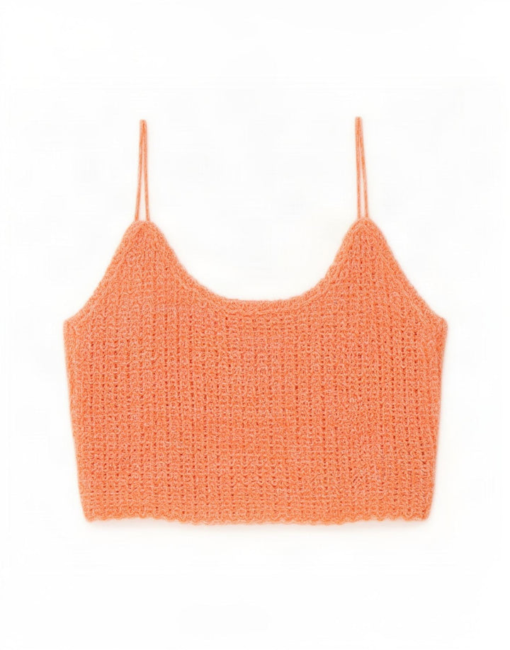 Zara Womens Crop Knit Cami Top UK 8 Small Orange Polyester