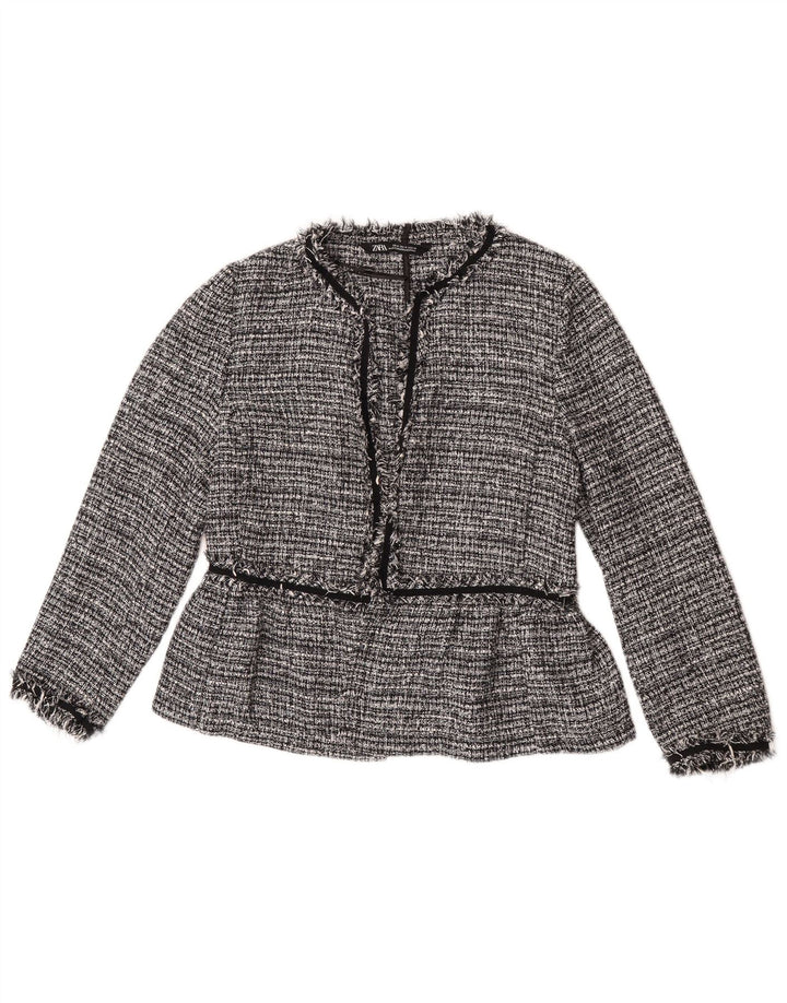 Zara Womens Open Blazer Jacket UK 14 Medium Grey Flecked Polyester