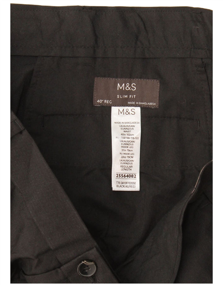 Marks & Spencer Herre Slim Fit Chino Bukser W40 L31 Sort Polyester