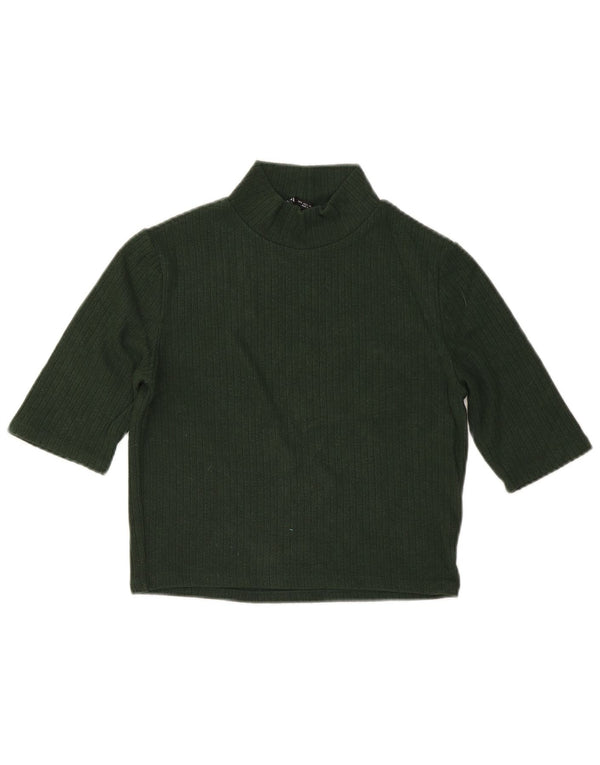 Zara Womens Crop Top 3/4 ærme UK 14 Large Green Viscose