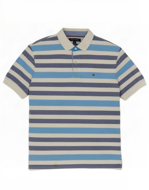 Tommy Hilfiger Herre Classic Fit Polo Shirt Medium Blå Stribet Bomuld