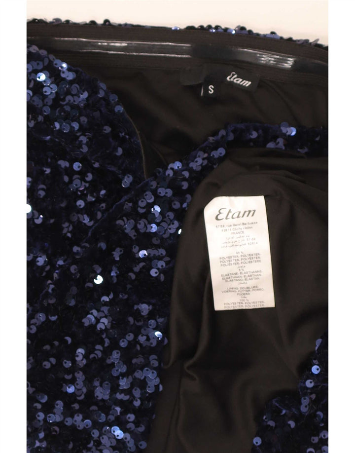 Etam Womens Crop Stropløs Top UK 10 Small Navy Blue Polyester