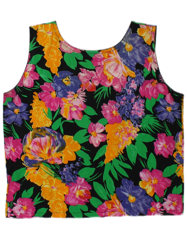 Vintage Womens Crop Vest Top UK 14 Medium Multicolored Floral Bomuld