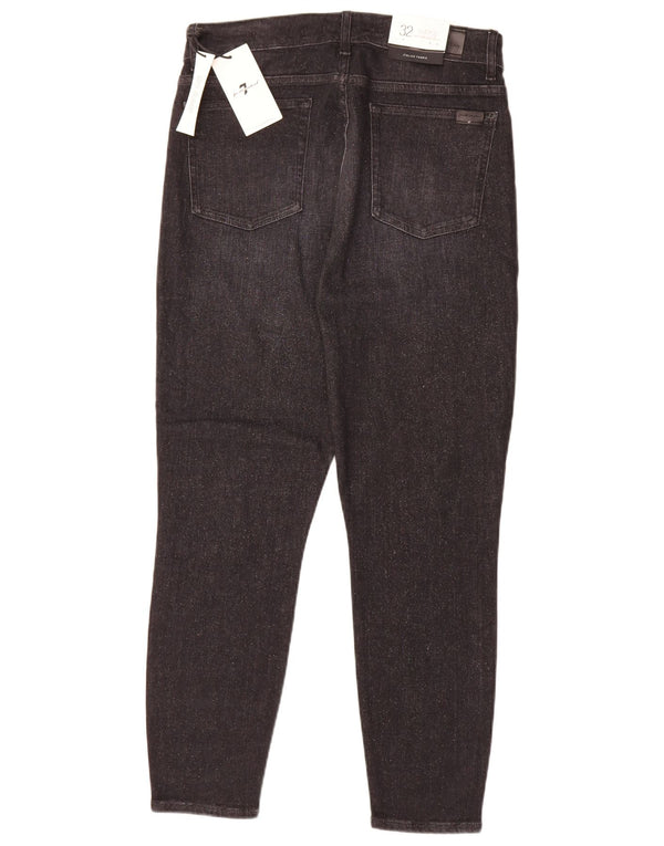 7 For All Mankind Womens Crop Højtaljede Slim Jeans W32 L26 Sort Bomuld