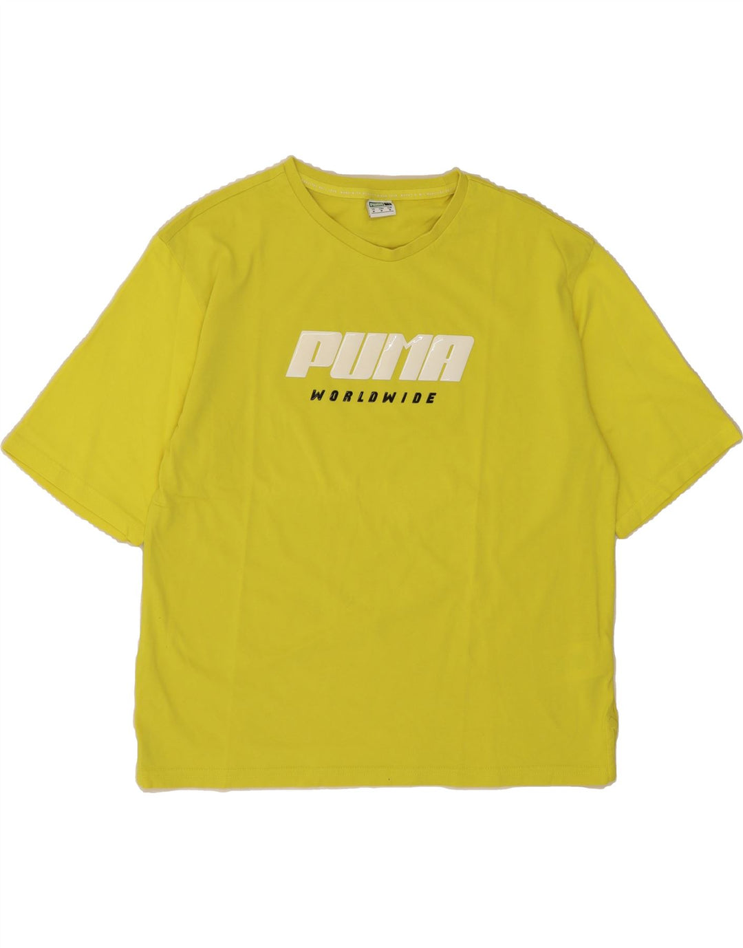 PUMA Womens Graphic T-Shirt Top UK 14 Medium Yellow Cotton Vintage Puma and Second-Hand Puma from Messina Hembry 