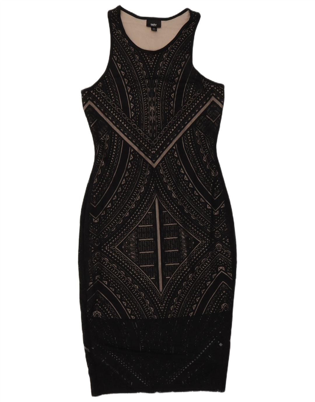 MOSSIMO Dame Ærmeløs Bodycon Kjole UK 6 XS Sort Geometrisk Rayon