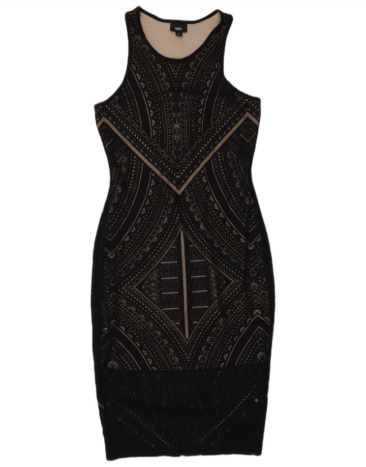 MOSSIMO Dame Ærmeløs Bodycon Kjole UK 6 XS Sort Geometrisk Rayon