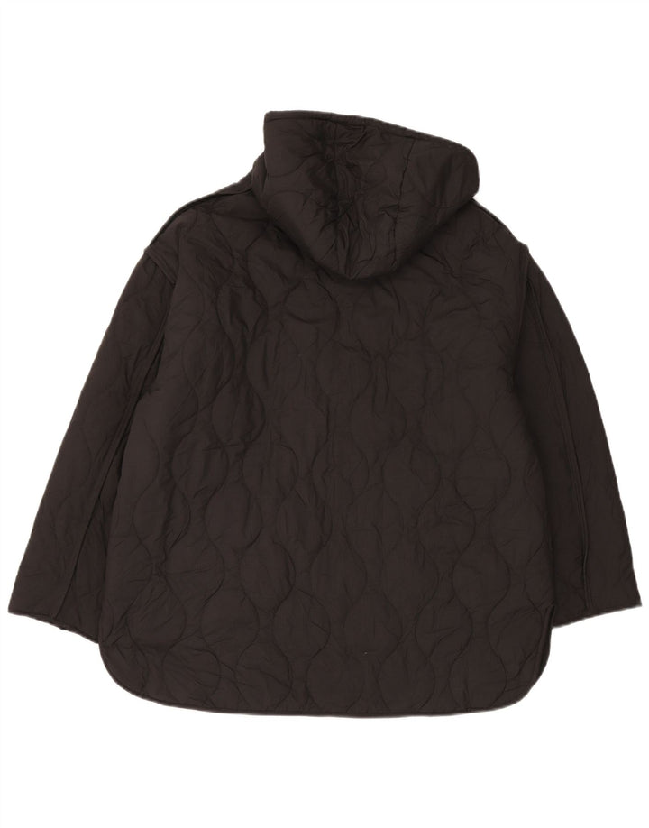Zara Dame Hætte Oversized Quiltet Jakke UK 10 Lille Sort Polyester