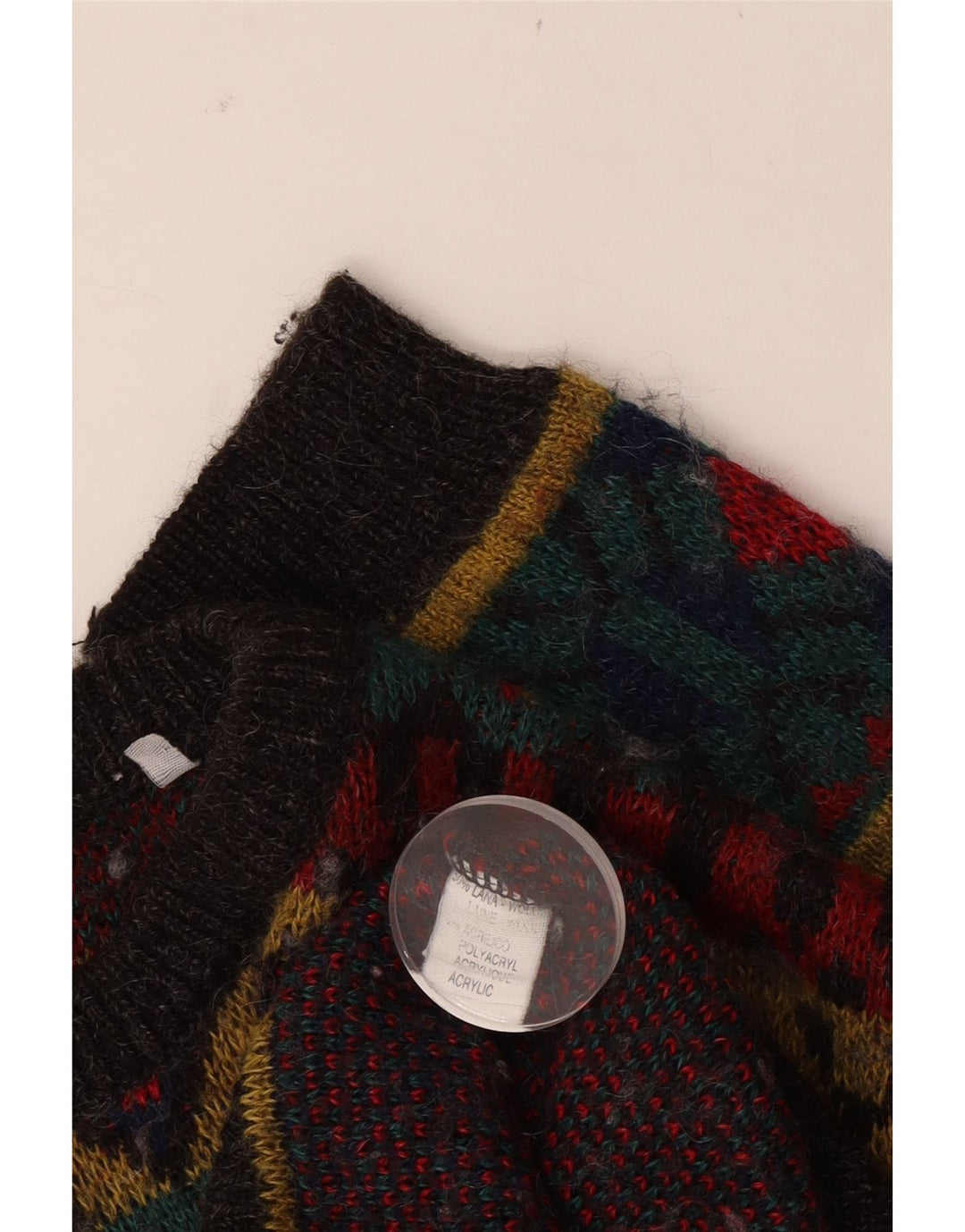 Vintage Herre Boat Neck Jumper Sweater Stor Rød Geometrisk Uld