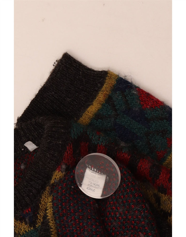 Vintage Herre Boat Neck Jumper Sweater Stor Rød Geometrisk Uld