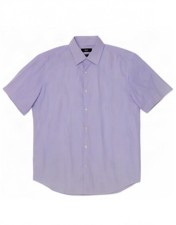 Hugo Boss Kortærmet Herreskjorte Størrelse 39 15 1/2 Medium Blå Nålestribe