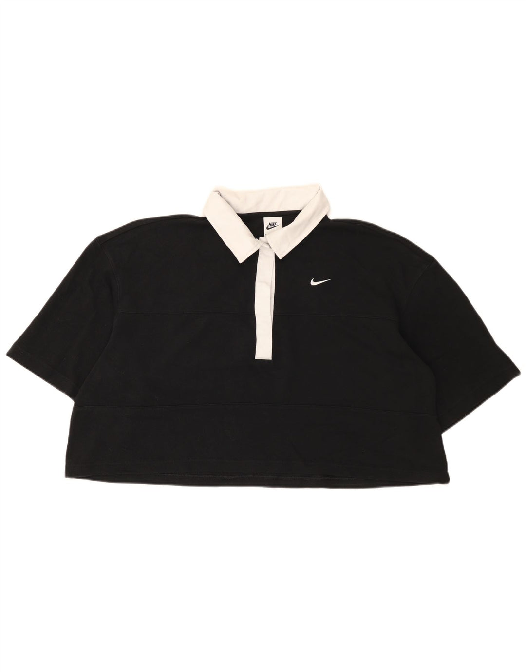 Nike Womens Crop Oversized Polo Shirt UK 14 Medium Black Colourblock Bomuld