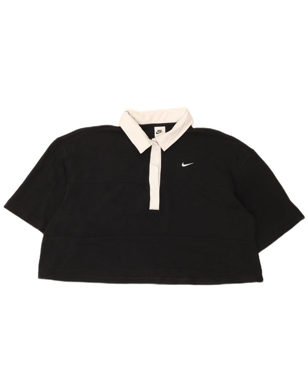 Nike Womens Crop Oversized Polo Shirt UK 14 Medium Black Colourblock Bomuld