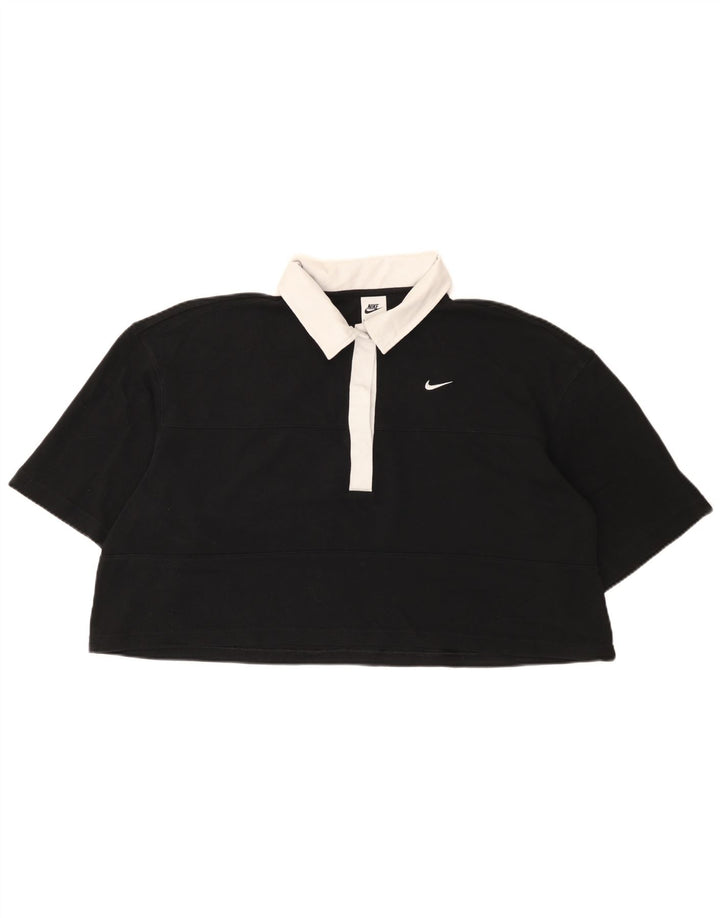 Nike Womens Crop Oversized Polo Shirt UK 14 Medium Black Colourblock Bomuld