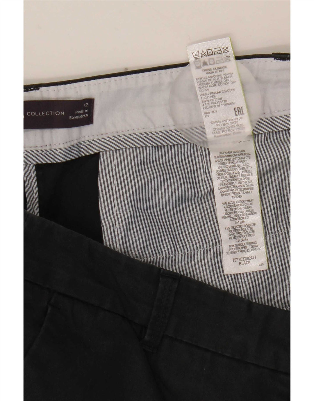 Marks & Spencer Chino Shorts til kvinder UK 12 Medium W32 Sort Bomuld