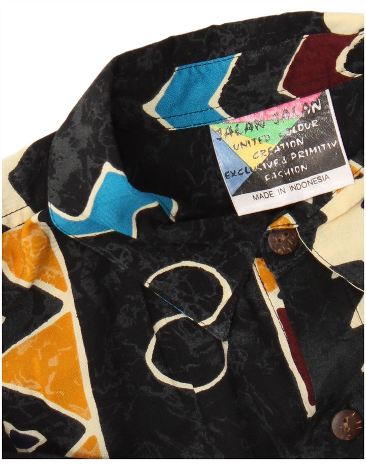 Vintage Kortærmet Herreskjorte Medium Sort Geometrisk Rayon