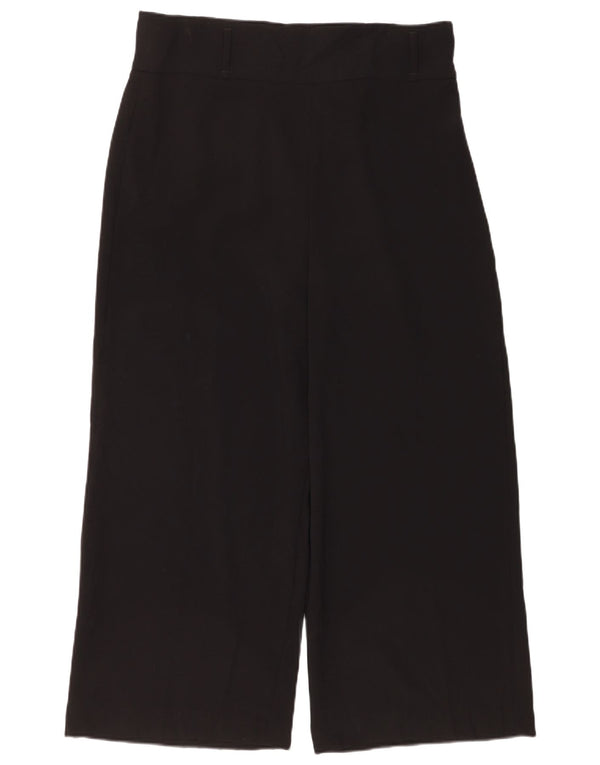 Zara Kvinder Højtaljede Brede Ben Cropped Bukser XL W36 L26 Sort Polyester