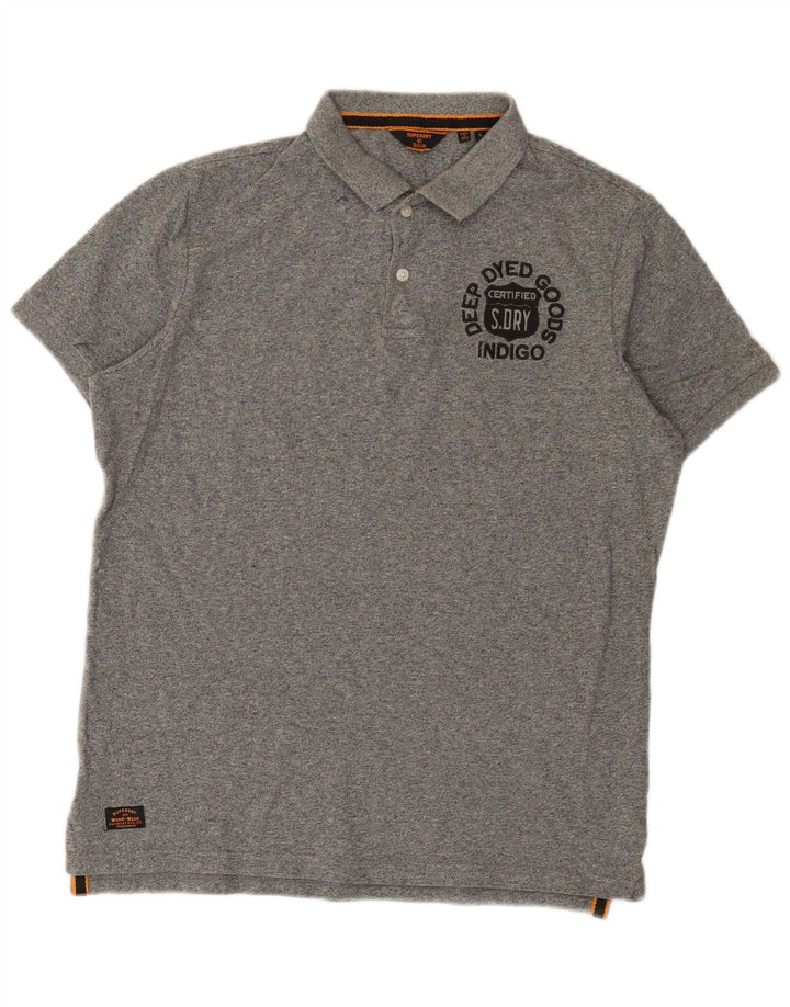 Superdry grafisk poloshirt til mænd, stor grå flækket bomuld
