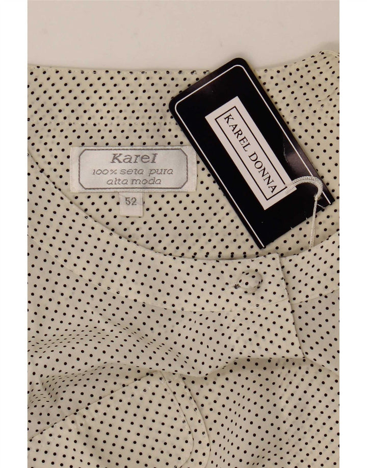 Karel Dame Kortærmet Skjorte Bluse IT 52 2XL Hvid Plettet Silke