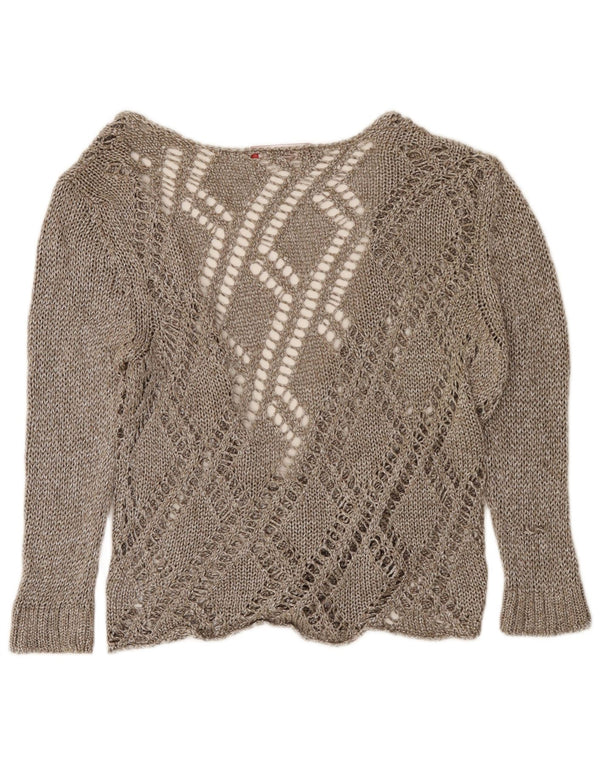 Vintage dame cardigan sweater med 3/4 ærmer UK 14 Large Brown Flecked