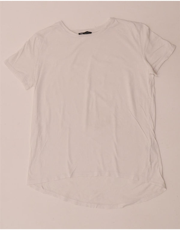 Zara Dame T-Shirt Top UK 10 Lille Hvid Bomuld