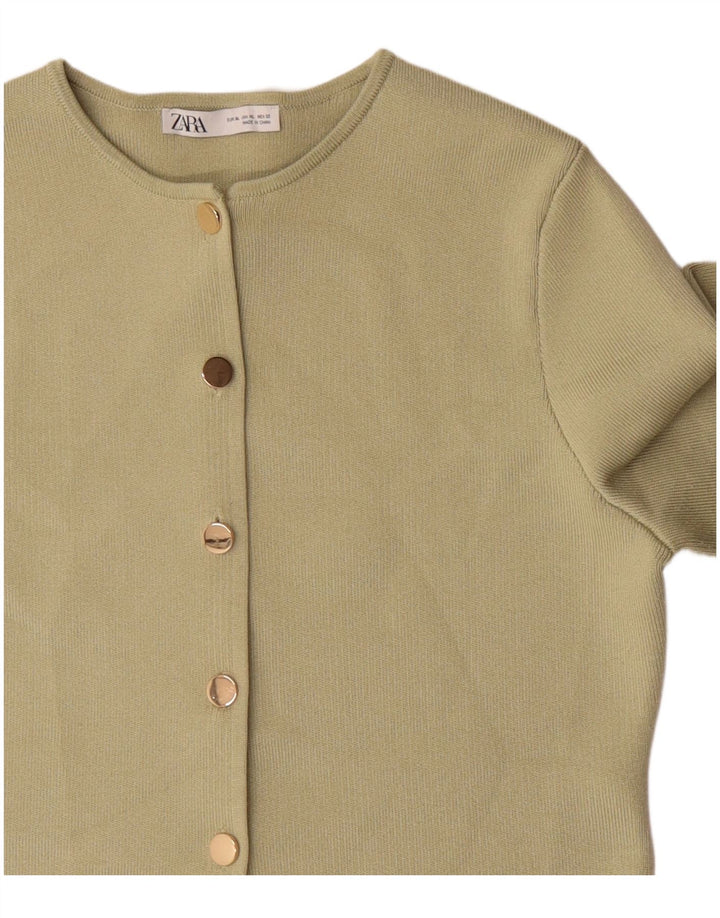 Zara Womens Crop Cardigan Sweater UK 18 XL Grøn Polyester