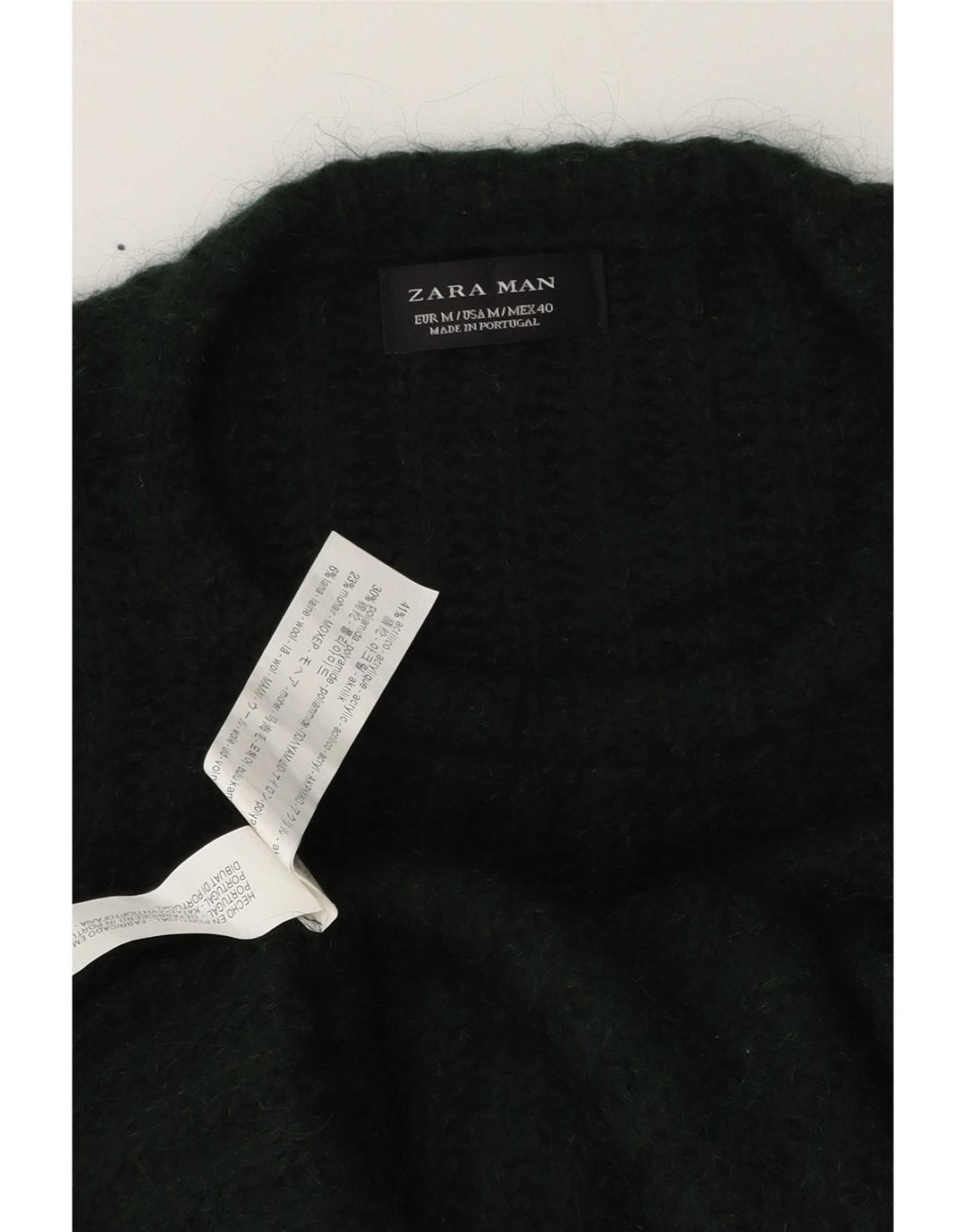 Zara Herre Crew Neck Jumper Sweater Medium Grøn Akryl