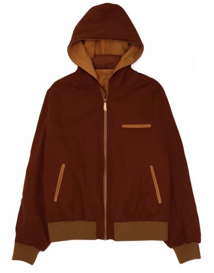 Vintage Herre Hætte Vendbar Bomber Jacket UK 38 Medium Brown Colourblock