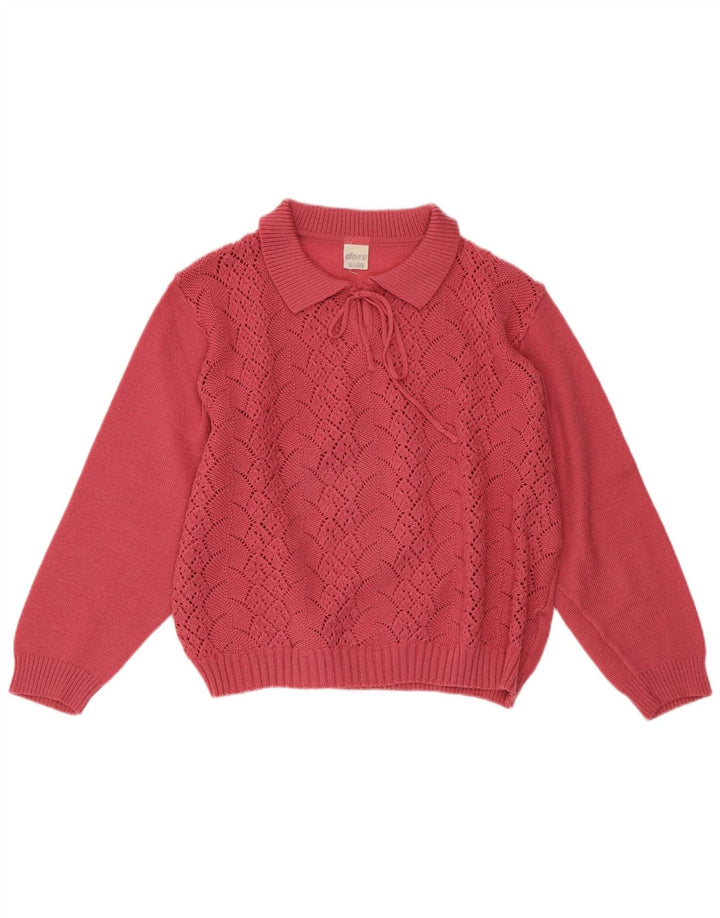 VINTAGE Womens Crop Polo-hals sweater UK 16 Large Pink