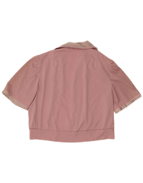 Vintage Kvinders Kortærmet Bolero Top UK 12 Medium Pink Spotted
