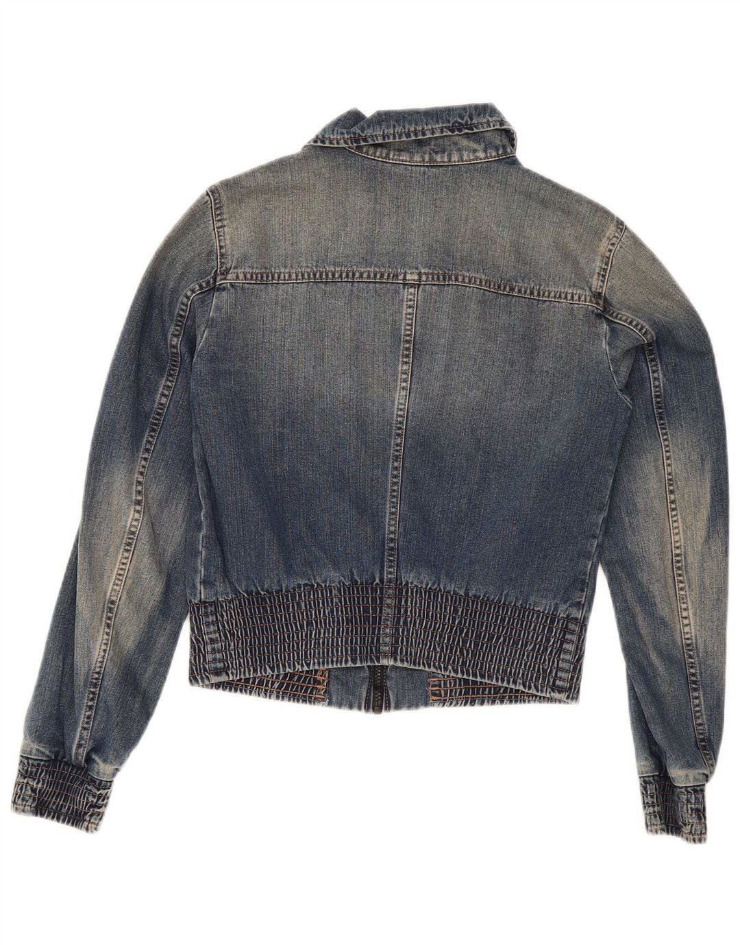 Sisley Womens Crop Denim Jacket UK 10 Small Blue Cotton