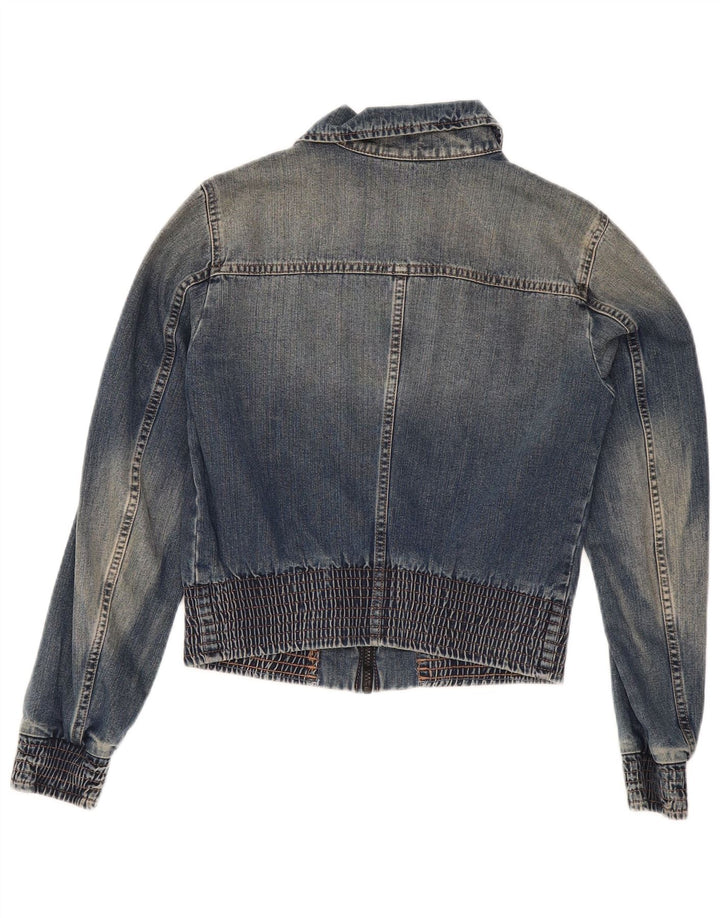 Sisley Womens Crop Denim Jacket UK 10 Small Blue Cotton