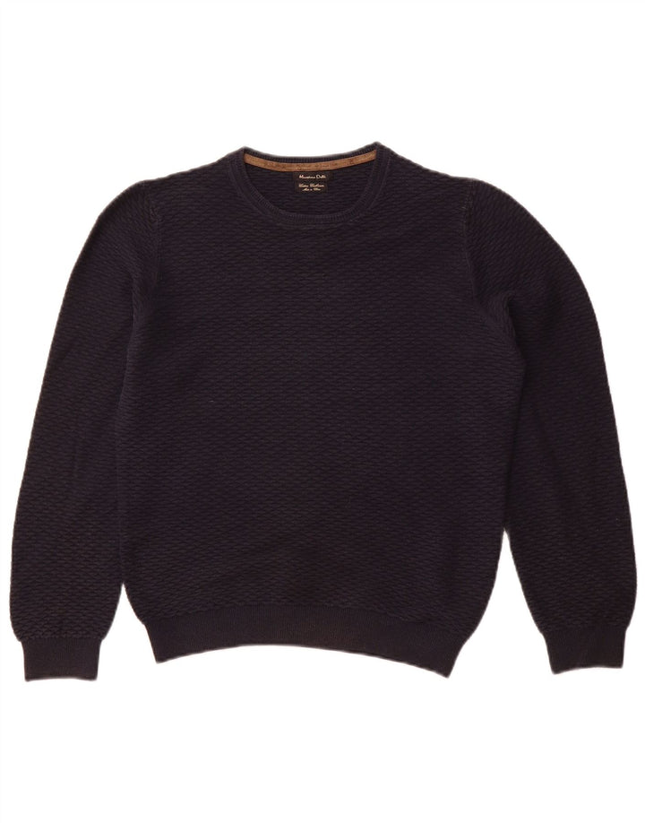 MASSIMO DUTTI Dame Boat Neck Jumper Sweater UK 10 Small Navy Blue Bomuld