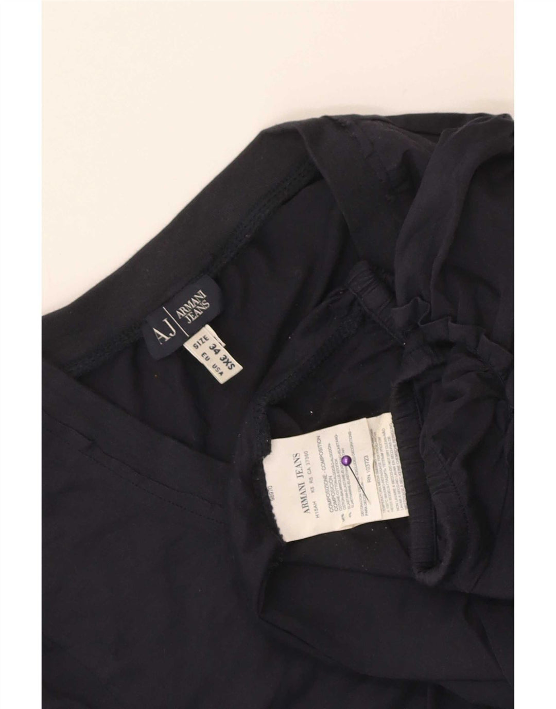 Armani Dame Grafisk Bluse Top EU 34 2XS Marineblå Bomuld