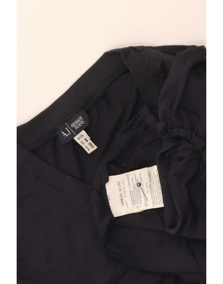 Armani Dame Grafisk Bluse Top EU 34 2XS Marineblå Bomuld